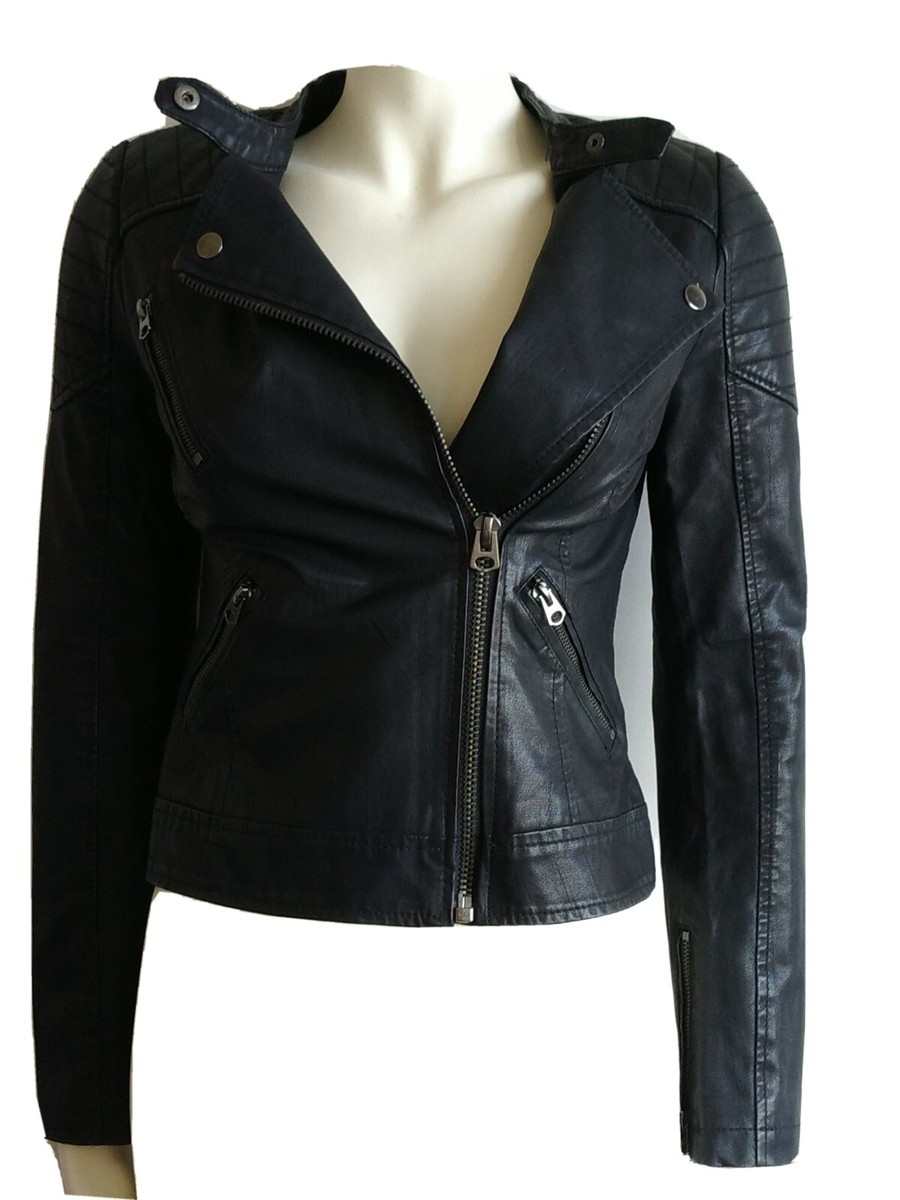 Topshop Women Classy Lightweight Black Leather Jacket Full Zip