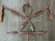 Western Brown Leather Set of One Ear Headstall and Breast collar