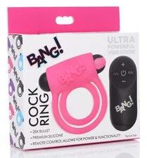 Bang! Silicone Cock Ring & Bullet Vibe w Remote Pink - Vibrating Penis Ring