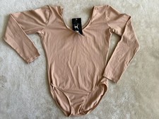 Danskin Dance Ballet Sz 8-10 Beige Nude Flesh Long Sleeve L Leotard 9191 NWT