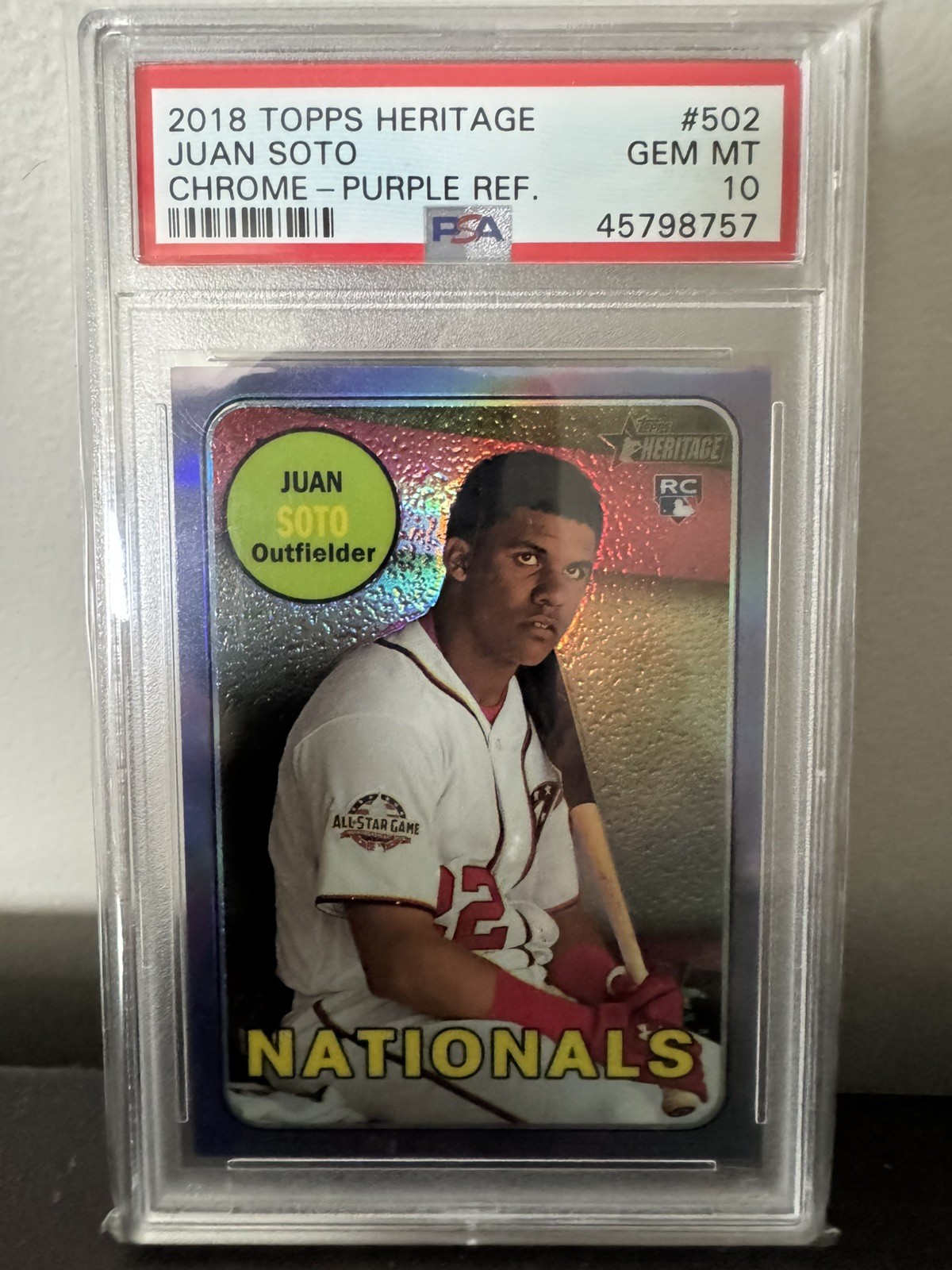 2018 Topps Heritage Juan Soto Chrome Purple Refractor PSA 10 RC
