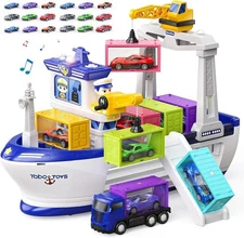 Cargo Ship Toy Set w/ 18 Cars, Containers, Cranes, Lights & Sounds Kids