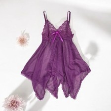 Purple Mesh Babydoll Top Coquette Fairy Goth Romantic Sheer Lace Dreamy Size M