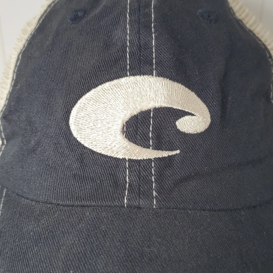 Costa Hat Mesh Trucker Cap Men's Adjustable Black Cream 65% Cotton Surfing Logo - Image 3 of 4