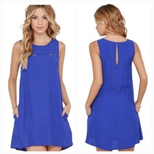 Lulus Blue Break the Spell Sleeveless Mini Shift Dress- Large, L