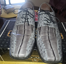 Stacy Adams Lenox Steel Gray Leather Ostrich Oxford Square Toe Men's 11 M