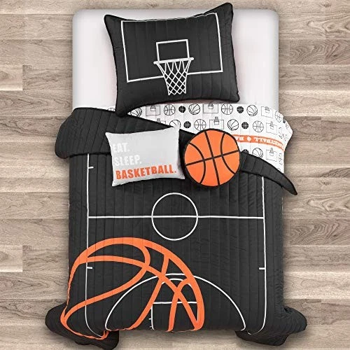 Juego de Baloncesto Juego de 4 Piezas Reversible - Juego de Edredón Suave Doble Negro y Naranja Foto 4 de 4