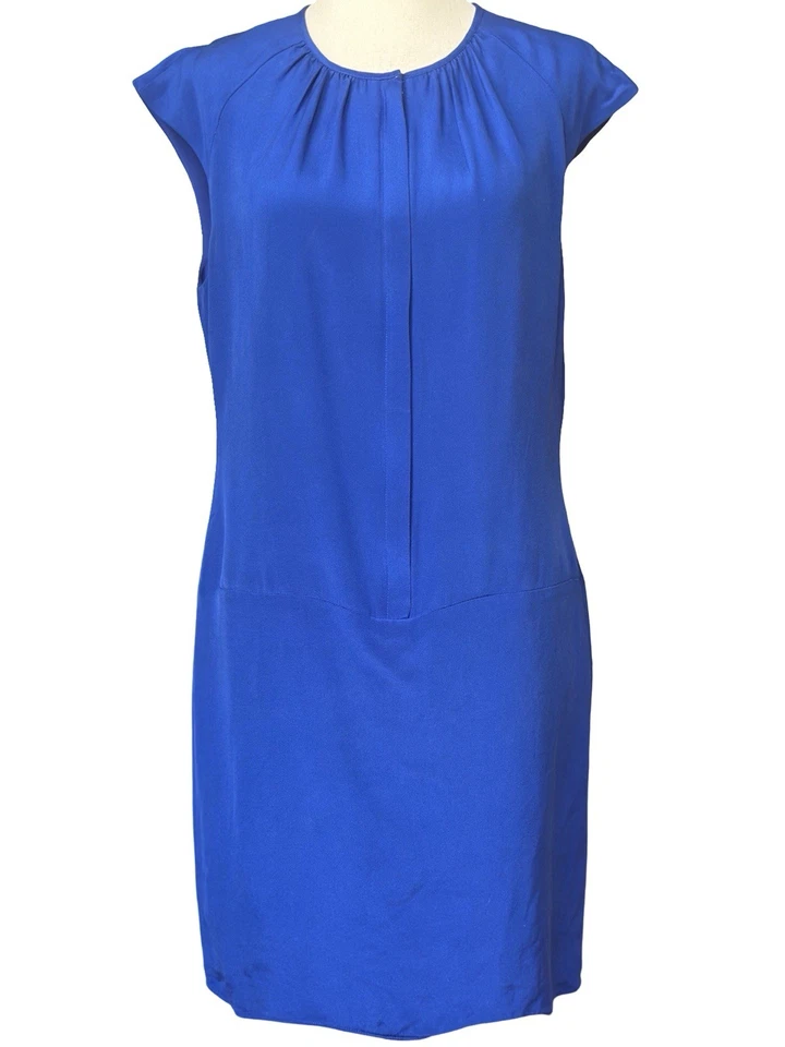 Vestido Vaina De Colección Años 90 Magaschoni Seda Cremallera Frontal Talla M? Trabajo minimalista retro azul Foto 3 de 4