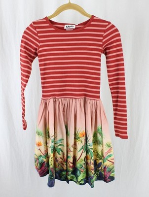 Molo NWT Girls Red Pink Multi Jungle Print Cotton Blend Casie Dress Size 9/10