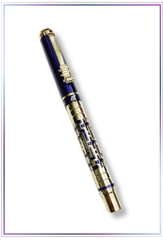 LANBITOU 3095  Fountain Pen Gold/Blue Labyrinth Fine/Med Nib +5 Ink Cartridges - Picture 5 of 5