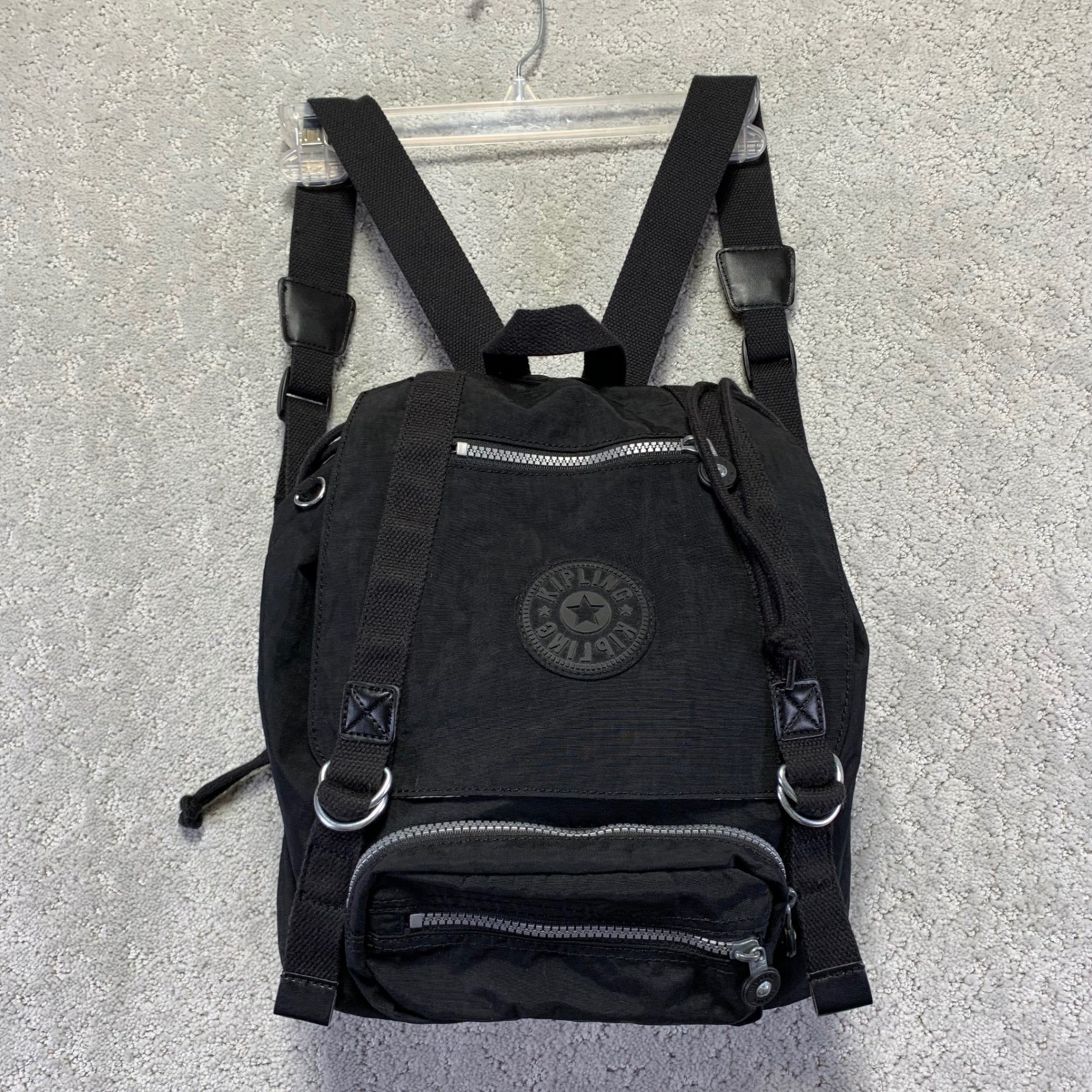 Kipling Black Nylon Backpack Drawstring Flap Back… - image 1