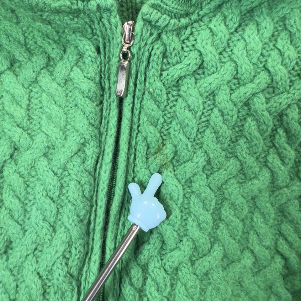 Aran Crafts Ireland Sweater Womens XL Green Full Zip Hooded Cable Knit Wool - Image 3 of 4