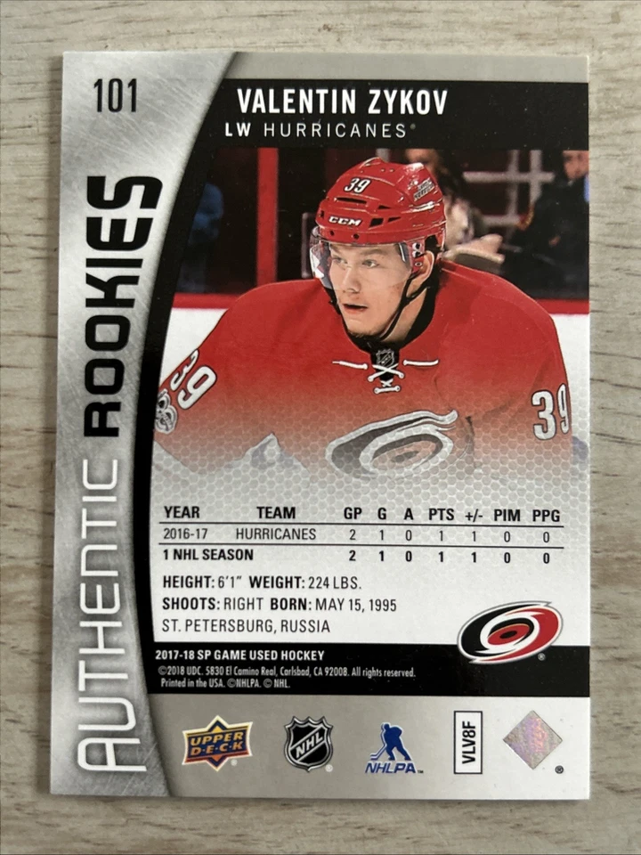2017-18 SP Game Used Valentin Zykov Authentic Rookies 55/73 Hurricanes - Image 2 of 2