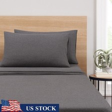 Soft Jersey Bed Sheet Set 4 Pieces Full Breathable Stretchy Comfortable Black US
