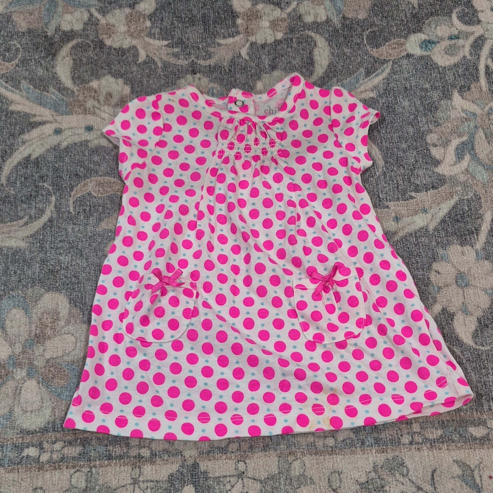 Carter's 0-3 Months Pink White Polka Dot A-Line Cotton Baby Dress Bow Accent