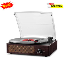 Vinyl Record Player Turntable Bluetooth Built-In Speakers 3 Speed Retro Style