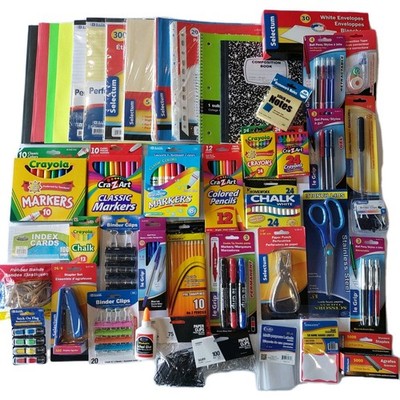 School Supplies Bundle CRAYONS MARKERS PENS PENCILS NOTEBOOKS GLUE SCISSOR 30PC+