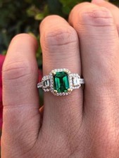 3Ct Emerald Cut Simulated Green Emerald Engagement Ring In 14k White Gold Plated
