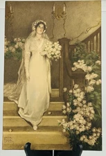 Bessie Pease Gutmann Bride Descending Stairs Chromolitho Print 13⅜×8¾″ Antique