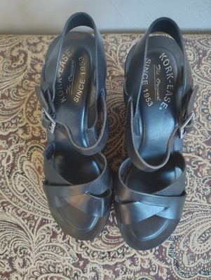 Kork Ease Ava Classic Women s Black Leather Platform Wedge Sandal Size 7