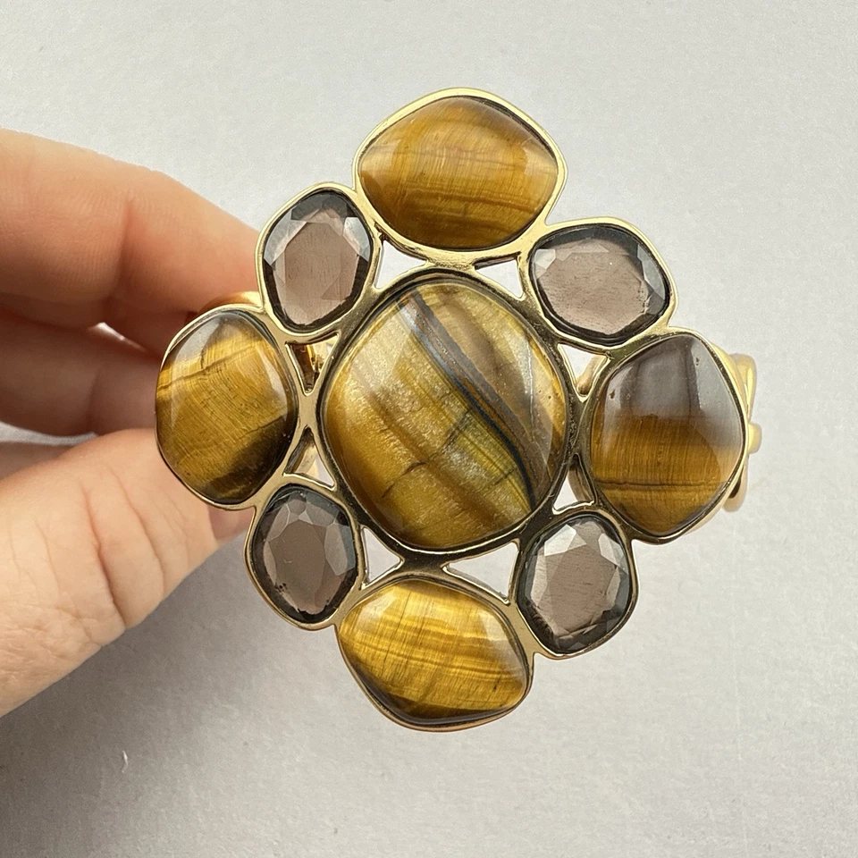 Brazalete Studio Barse Ojo de Tigre Cabujón Bronce Dorado HSN Caja de Piedras Preciosas Foto 2 de 4