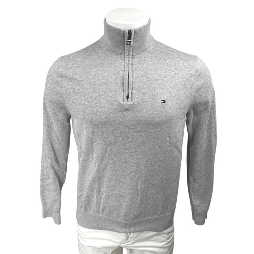 Tommy Hilfiger Men's Gray Long Sleeve 1/4 Zip High Neck Sweater Sweatshirt Top M