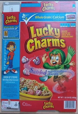 General Mills Lucky Charms Swirled Charms 2010 Empty Cereal Box Flat B9
