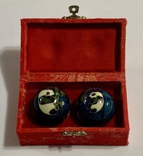 Baoding Balls Chinese Health Massage Exercise Stress Balls Blue Panda With Box