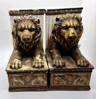Old Lion Book Ends, Chalkware Cast, Regal Lions Laying Down. Hollywood Regency  — photo 9