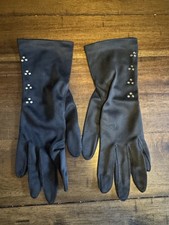 Vintage Black Dress Gloves with Rhinestone Accents