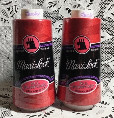 NEW 2 Red maxi-lock 3000Yd spools 100% polyester overlock sewing thread TEX 27