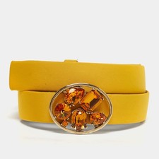 Oscar de la Renta Yellow Satin Crystal Buckle Belt M