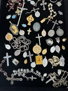 Lot Of Religious Items Medals Crosses Mix