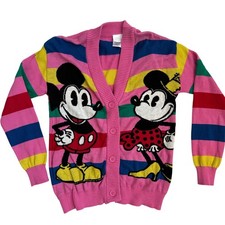 Disney 100 Mickey  Minnie Mouse Striped Cardigan Kids Size M Cotton Blend