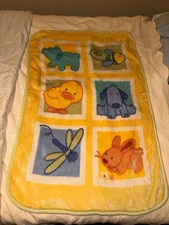 VINTAGE Carters Tykes Baby Blanket Bee Duck Chick Dog Bunny Squares Great