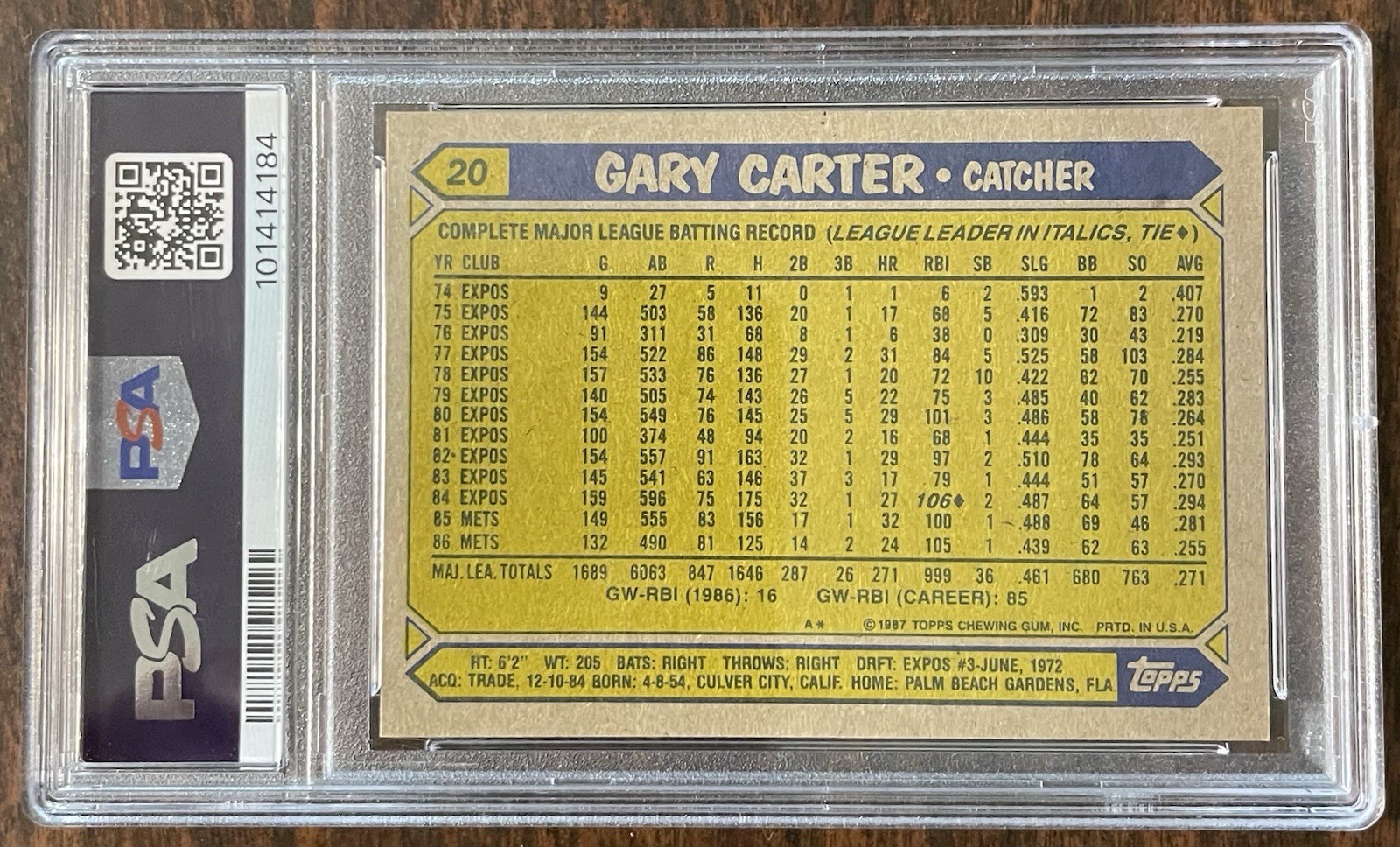 Gary Carter 1987 Topps #20 Autograph. PSA/DNA HOF AUTO, RARE  view 2