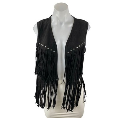 Women's Western Hippie Cowgirl Faux Suede Fringe Tassel Rivet Stud Vest Top Sz S