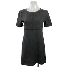 Zara Womens Black Faux Suede Crewneck Short Sleeve Mini Shift Sheat Dress Sz S
