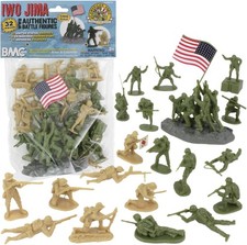 BMC WW2 Iwo Jima Plastic Army Men - 32 2.45 inches tall, Olive Drab / Tan