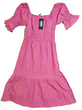 NWT Women SZ 8 Pink 100 Cotton Prairie Cottage Core Puff Sleeve Fairycore Dress