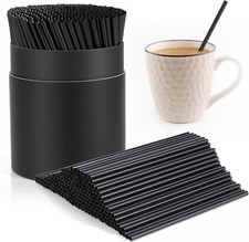 300 Pcs Black Heavy Duty Coffee Stirrers Cocktail Straws and Holder Set,5" Long