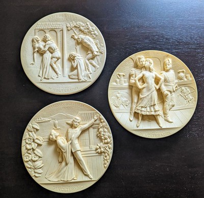 3 Grand Opera Alabaster Plates La Scala Madame Butterfly Carmen Rigoletto 
