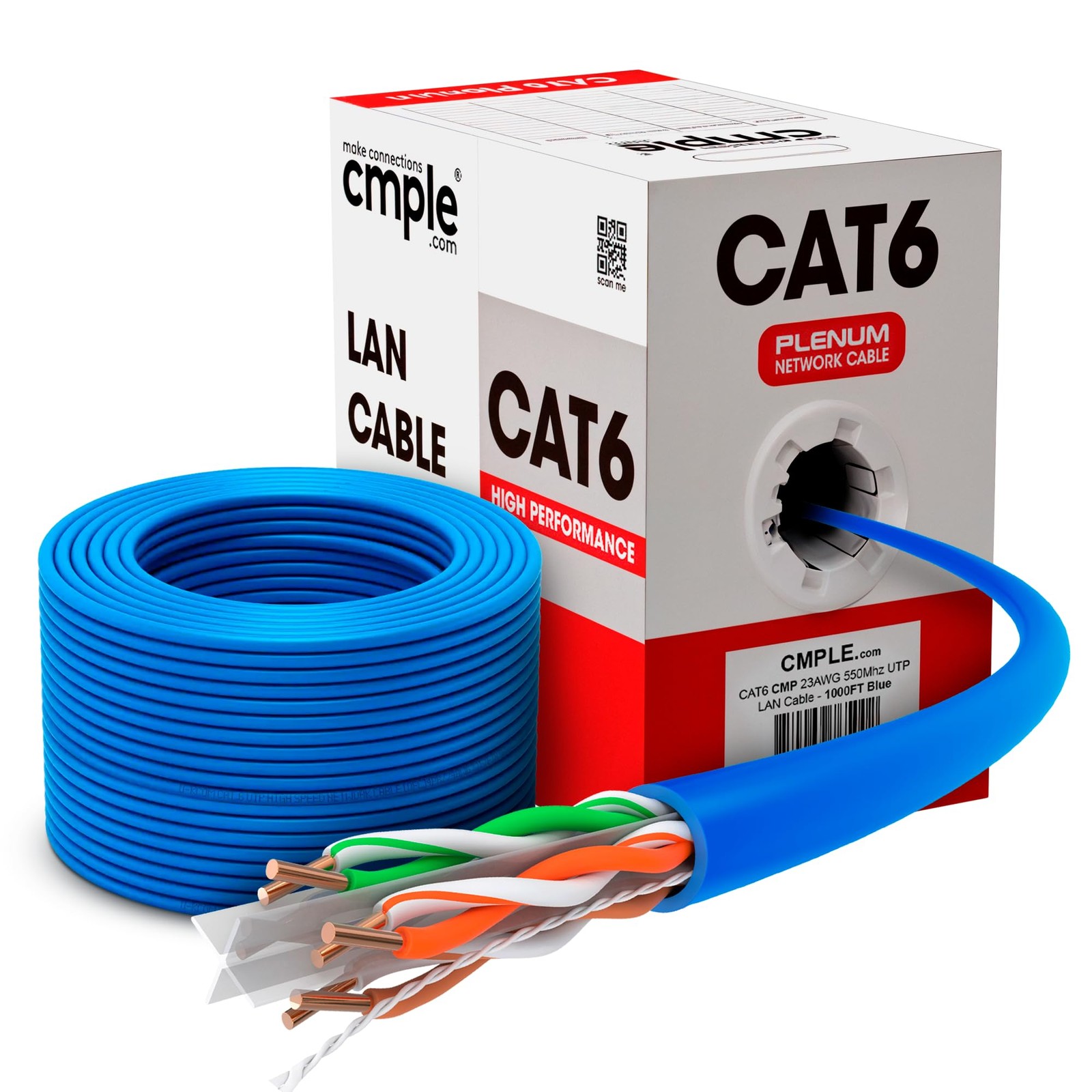 Cat6 Plenum Ethernet Cable 1000ft CMP Unshielded Twisted Pair 550MHz for High-Speed Networking