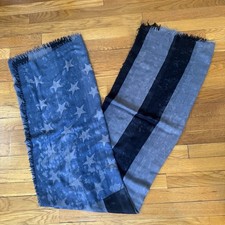 Vintage Sheer Stars And Stripes Scarf - Blue, Black Gray 54x64