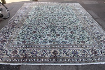 Vintage Getragen Handgefertigt Traditionell Orientalisch Wolle Grün Großer Teppich 384x290cm