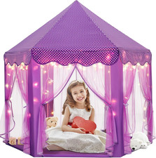 Purple Princess Castle Tent for Girls with Fairy Star Lights Play Tents for Kids