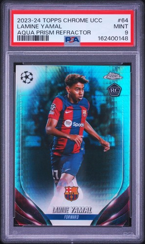 Lamine Yamal 2023-24 Topps Chrome UCC Aqua Prism Refractor PSA 9 #64 Rookie RC