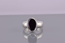 Sterling Silber 14 mm gerahmt oval schwarzer Onyx Bandring 925 Gr: 6