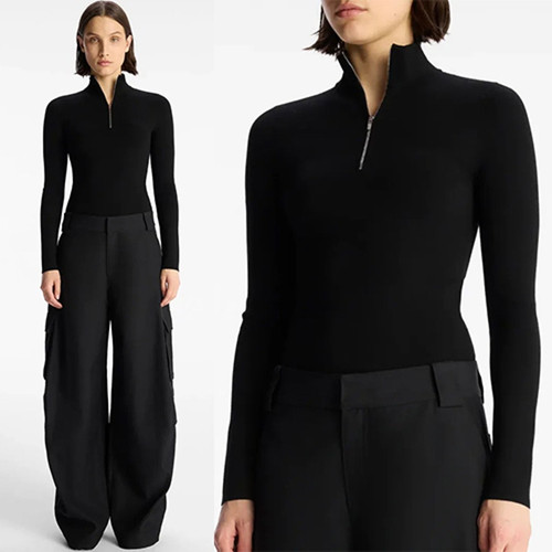 NWT A.L.C. Long Sleeve Quarter Zip Mock Neck Piper Top Fitted Black Size: Small - Picture 1 of 8