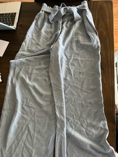 Blue Linen Wide Leg Pants